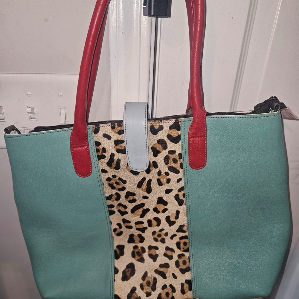 Soruka Stylish Leopard Print Tote Bag with Red and Green Accents